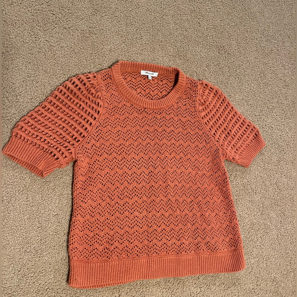 Madewell short sleeve crocheted style sweater orange